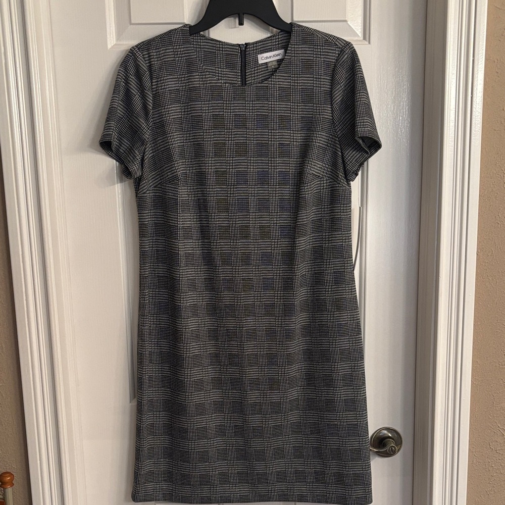 Calvin Klein Black and Gray Checkered Mini Dress